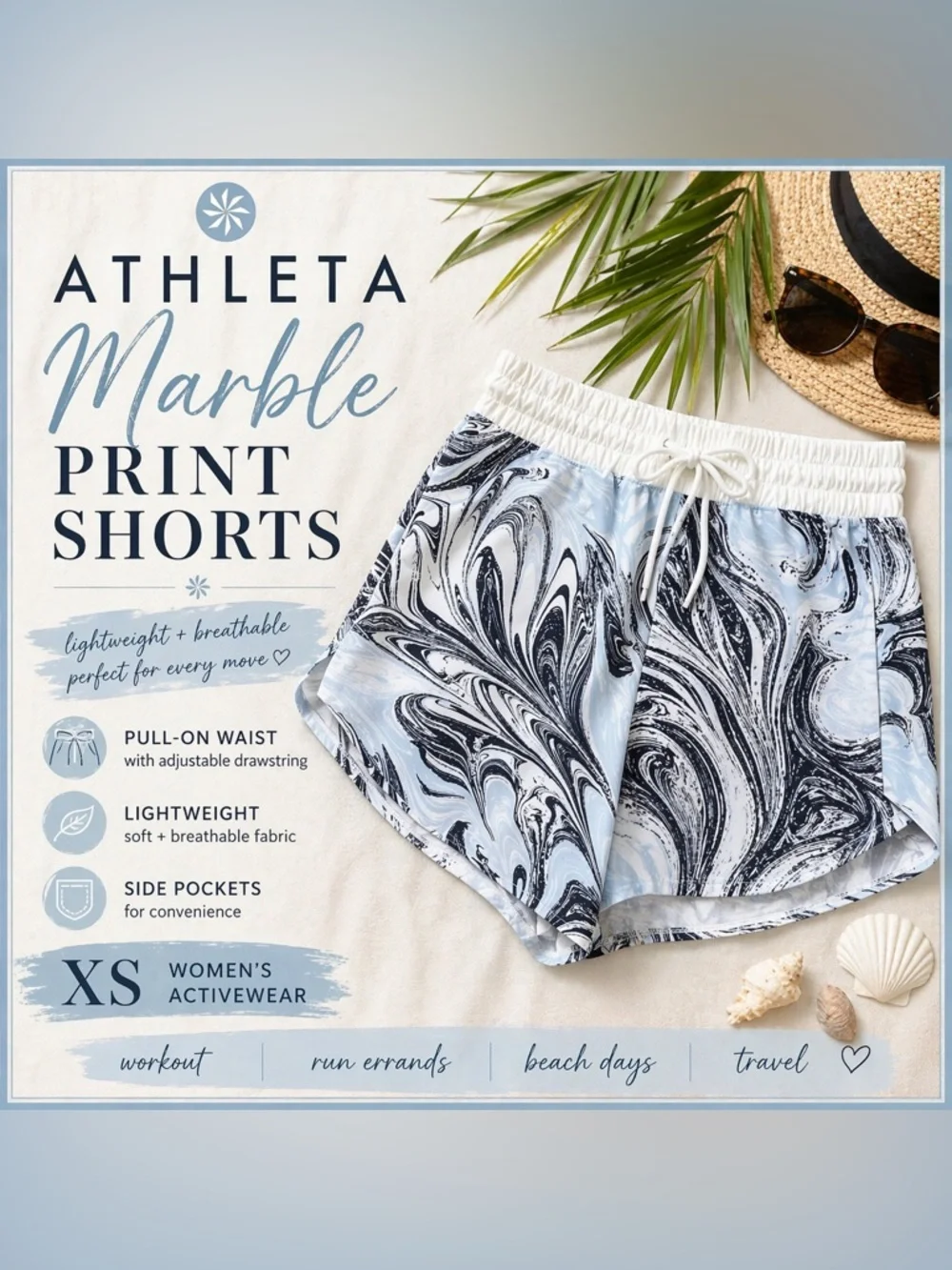 Athleta Marble Swirl Shorts XS Athletic Running‎ Pull On Activewear Pockets Gym